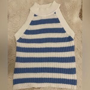 Blue and White Striped Knit Tank Top
